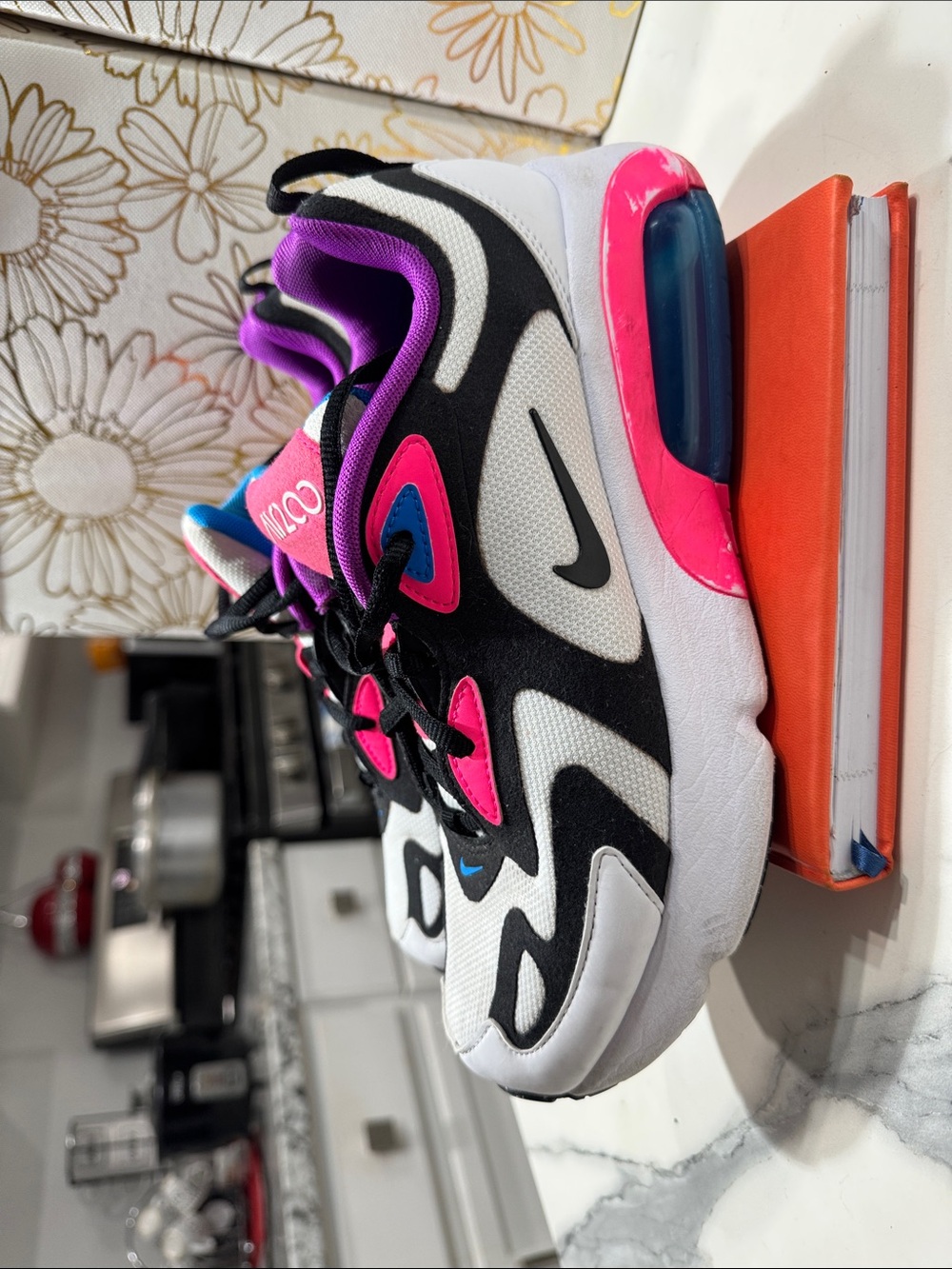 Nike Air Max 200 White Black Pink Purple Accent Athletic Sneakers At 5630-100